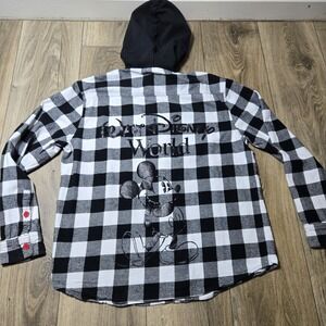 Mickey Mouse Walt Disney World Plaid Hoodie Flannel Button Up Men's Size M